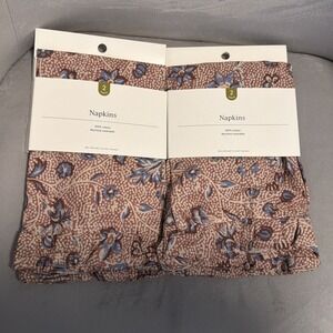 Threshold 4pc Cotton Ruffle Napkins Floral Pink Blue Block Print 18x18 New